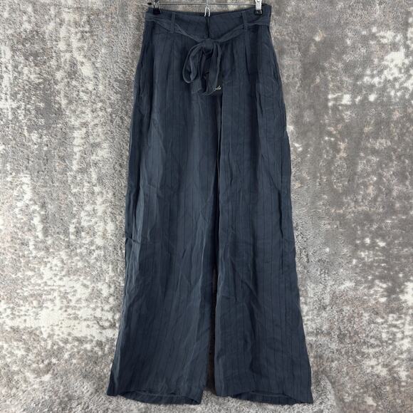 NEW Rails Size S Pinstripe Wide Leg Tie Casual Pants Charcoal Button Zip NWT - Picture 1 of 12
